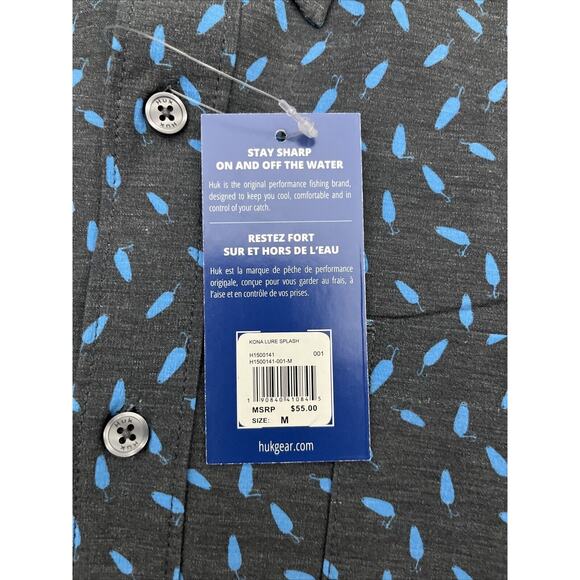 Huk Button Down Shirt Mens Medium Fishing Kona Lure Splash Performance Print NWT - Picture 3 of 11